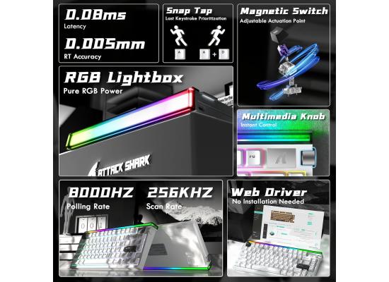 ATTACK SHARK R85 HE Wired 75% Hall Effect Rapid Trigger Mechanical RGB Gaming Keyboard with 8K Polling,0.05mm RT Accuracy,0.08MS Latency,Magnetic Switch,5 Layer Sound Damped,Driver for PC(Star White)