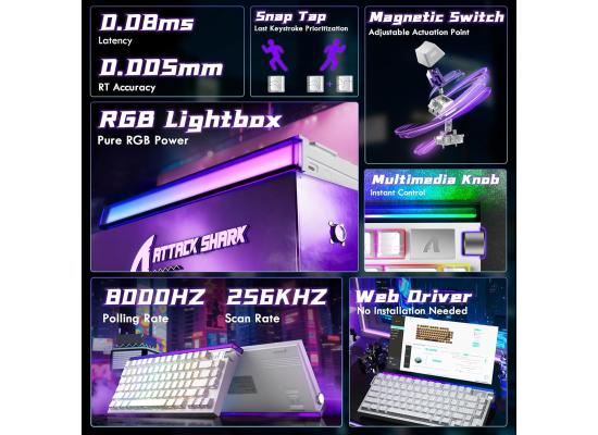 ATTACK SHARK R85HE Wired 75% Hall Effect Rapid Trigger Mechanical RGB Gaming Keyboard with 8K Polling,0.05mm RT Accuracy,0.08MS Latency,Magnetic Switch,5Layer Sound Damped,Driver for PC(White Contour)