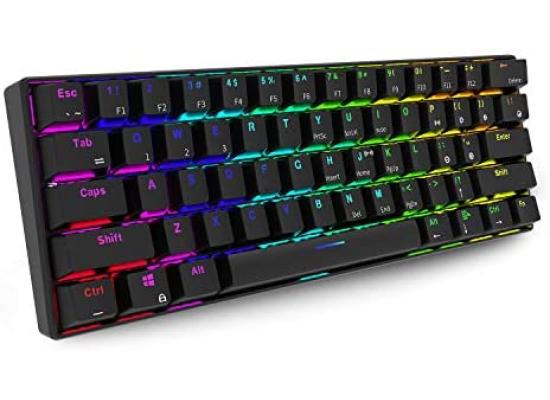 Royal Kludge 60% RK61-61keys Wireless Bluetooth\Wired Type C Dual Mode RGB Mechanical Gaming Keyboard-Blue Switch-Black