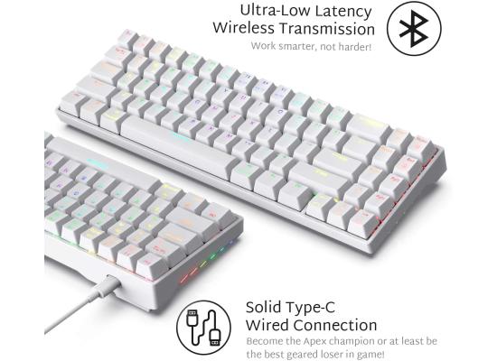 Royal Kludge 70% RK71-71keys Wireless Bluetooth\Wired Type C Dual Mode RGB Mechanical Gaming Keyboard-Blue Switch-White