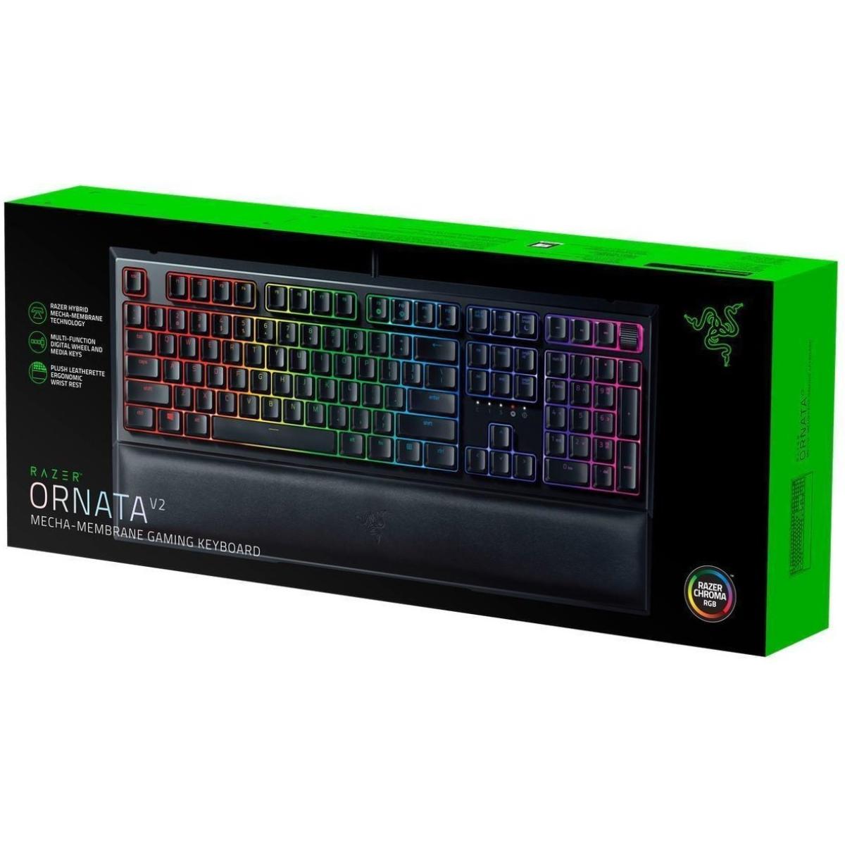 Razer Ornata V2 Hybrid Mecha-Membrane Gaming Keyboard Chroma RGB Lighting w/ Media Keys & Fully programmable keys