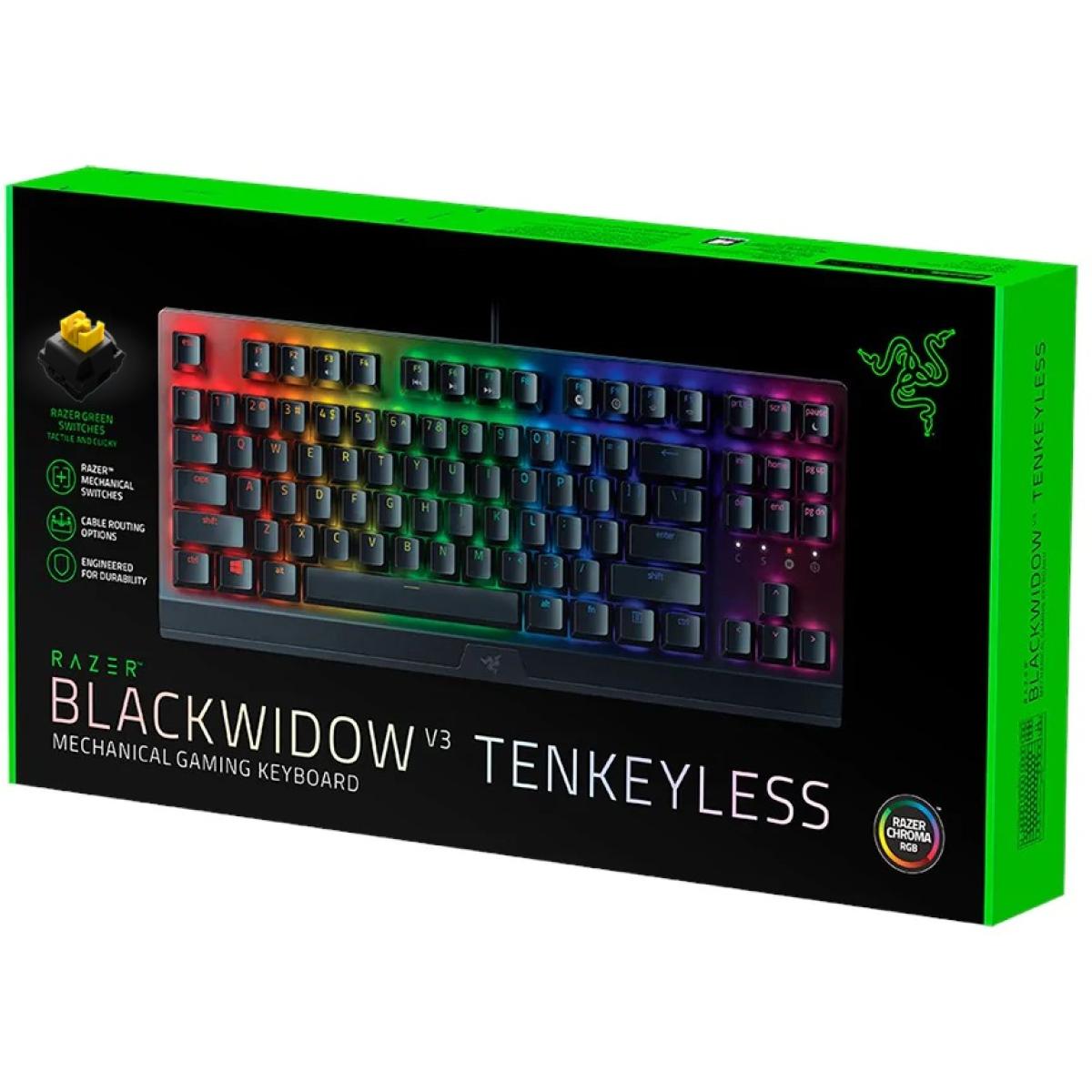 Razer Blackwidow V3 TKL (Yellow Switch) Linear & Silent Mechanical Gaming Keyboard Chroma RGB Lighting w/ Aluminum Plate & Fully programmable keys