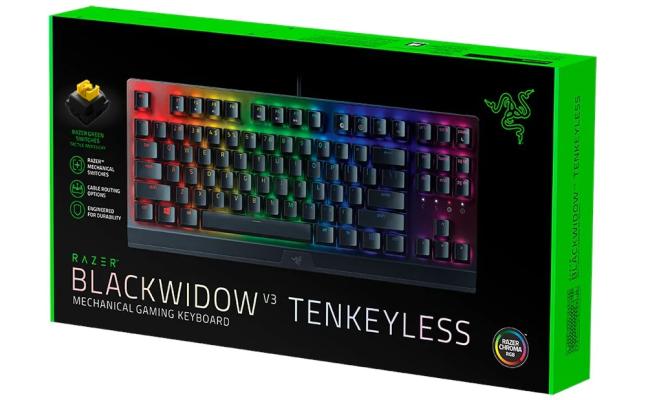 Razer Blackwidow V3 TKL (Yellow Switch) Linear & Silent Mechanical Gaming Keyboard Chroma RGB Lighting w/ Aluminum Plate & Fully programmable keys
