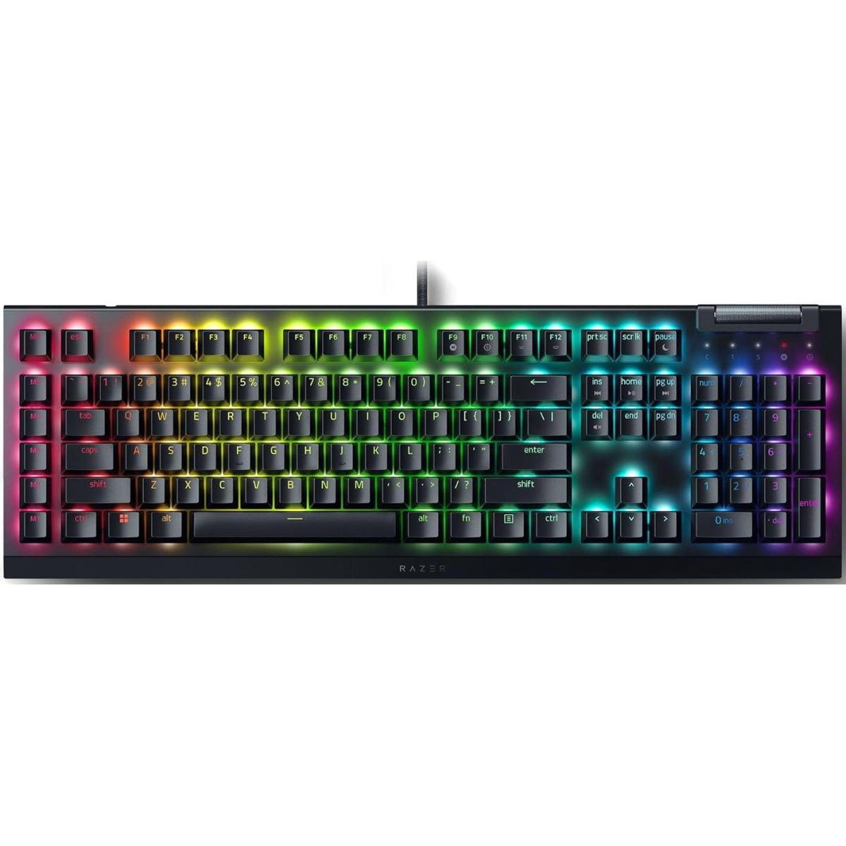 Razer BlackWidow V4 X Chroma RGB Wired Mechanical Gaming Keyboard (Clicky Green Switches) w/ 6 Macro Keys, Doubleshot ABS Keycaps,Roller & Media Keys (عربي)
