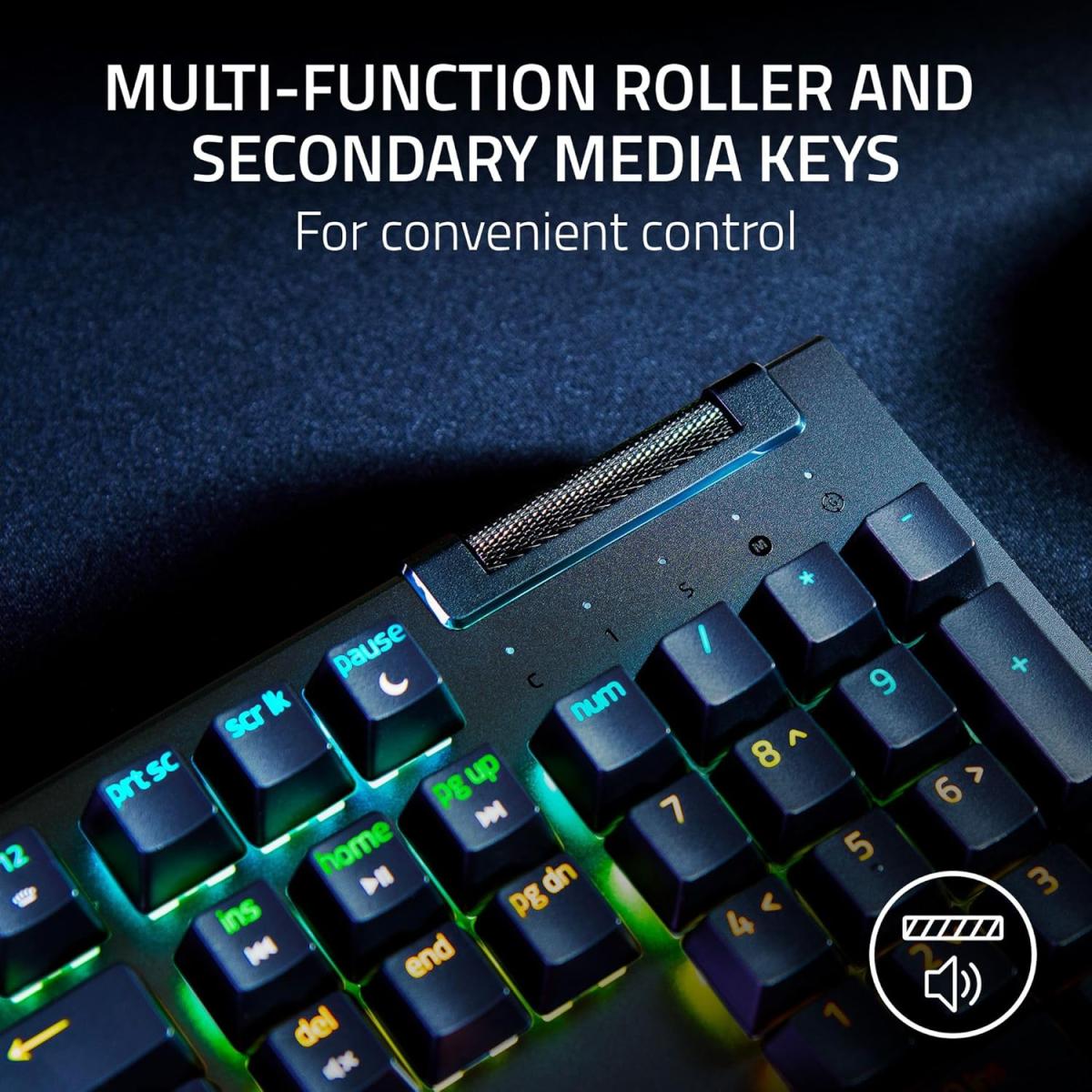 Razer BlackWidow V4 X Chroma RGB Wired Mechanical Gaming Keyboard (Clicky Green Switches) w/ 6 Macro Keys, Doubleshot ABS Keycaps,Roller & Media Keys (عربي)