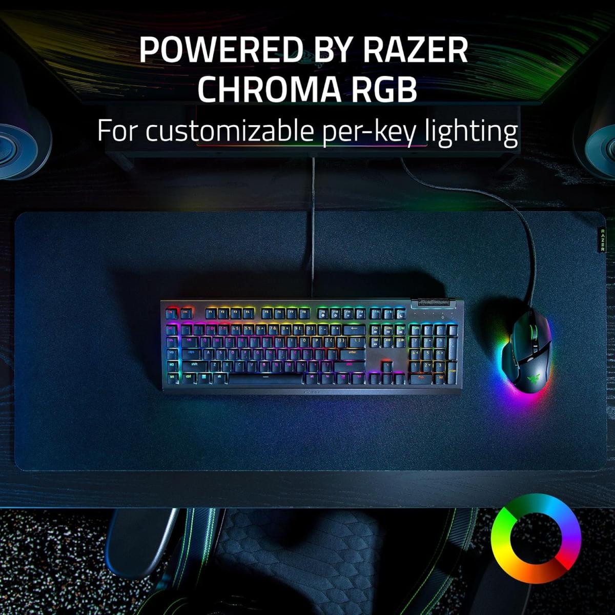 Razer BlackWidow V4 X Chroma RGB Wired Mechanical Gaming Keyboard (Clicky Green Switches) w/ 6 Macro Keys, Doubleshot ABS Keycaps,Roller & Media Keys (عربي)