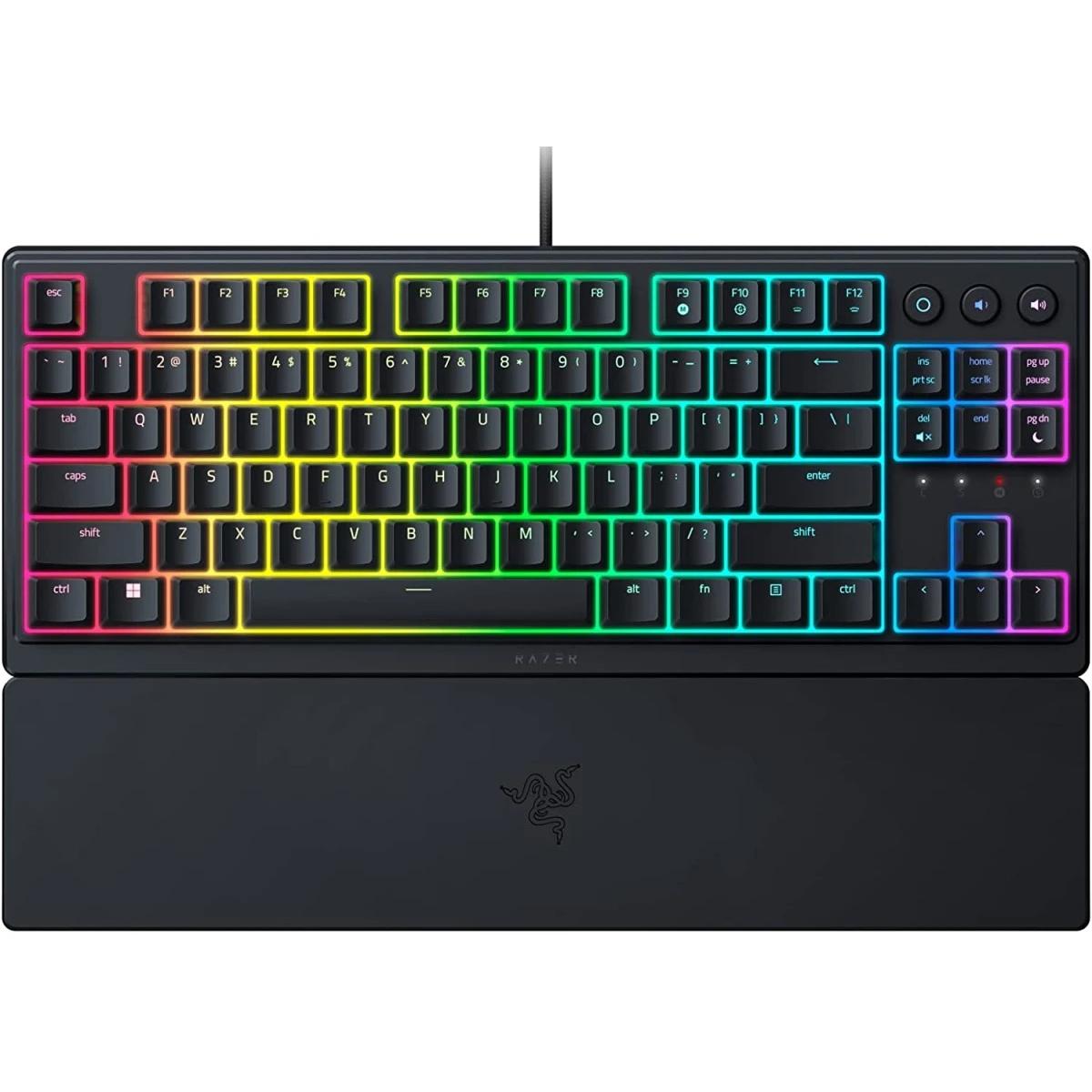 Razer Ornata V3 TKL Gaming Keyboard: Low Profile Keys - Mecha Membrane Switches - UV Coated Keycaps - Backlit Media Keys - 10 Zone RGB Lighting - Spill Resistant - Magnetic Wrist Wrest - Snap Tap
