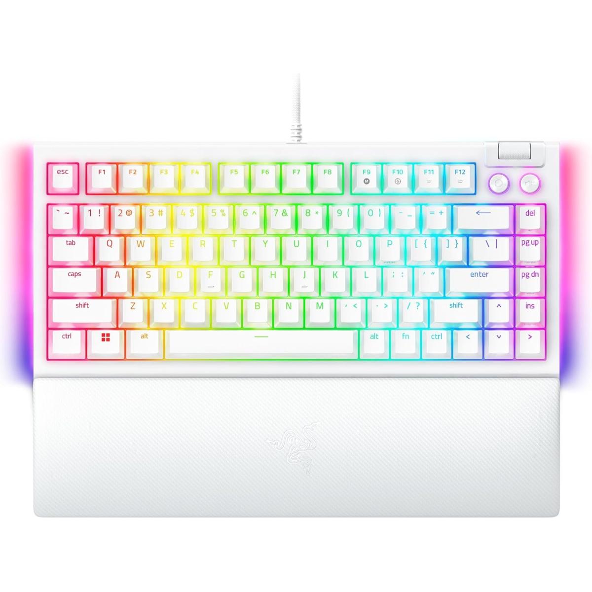 Razer BlackWidow V4 75% (Orange Tactile Switches / White Edition) Chroma RGB Compact Wired Mechanical Gaming Keyboard w/Roller & Media Keys, Hot Swappable Switches, Magnetic Wrist Rest