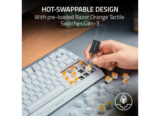 Razer BlackWidow V4 75% (Orange Tactile Switches / White Edition) Chroma RGB Compact Wired Mechanical Gaming Keyboard w/Roller & Media Keys, Hot Swappable Switches, Magnetic Wrist Rest