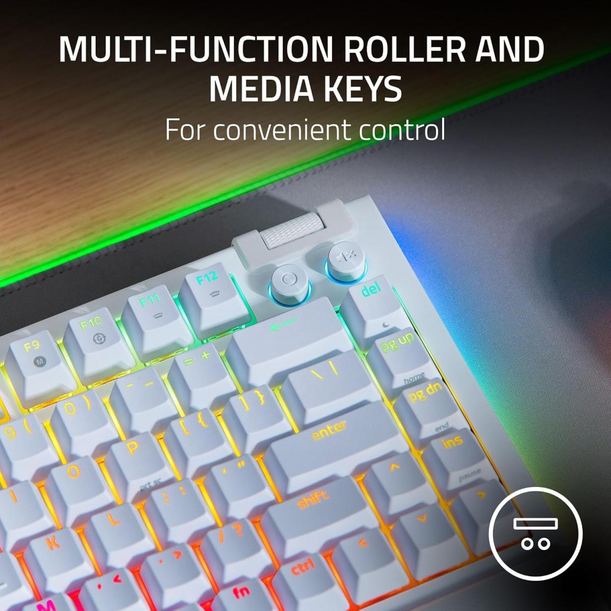 Razer BlackWidow V4 75% (Orange Tactile Switches / White Edition) Chroma RGB Compact Wired Mechanical Gaming Keyboard w/Roller & Media Keys, Hot Swappable Switches, Magnetic Wrist Rest