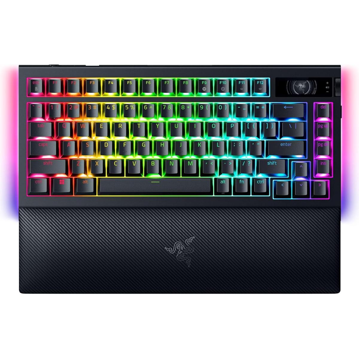 Razer BlackWidow V4 Pro 75% Wireless 2.4GHz + BT5.1 (Orange Tactile Switches / Black) Chroma RGB Compact Mechanical Gaming Keyboard w/ True 4KHz Speed & Oled Display, Hot Swappable Switches, Magnetic Wrist Rest