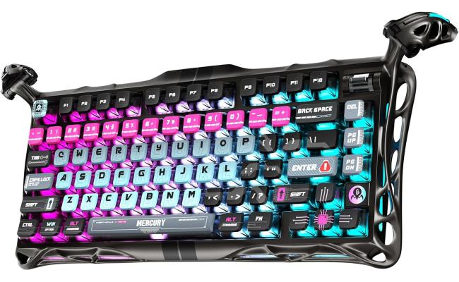 GravaStar Mercury V75 Pro HE Keyboard – 75% Layout Gaming Keyboard, Hall‑Effect Magnetic Switches, Only Wired, Hot‑Swappable, 8000 Hz Polling, Dual‑Zone RGB, Semi‑Aluminum Frame with Cyberpunk