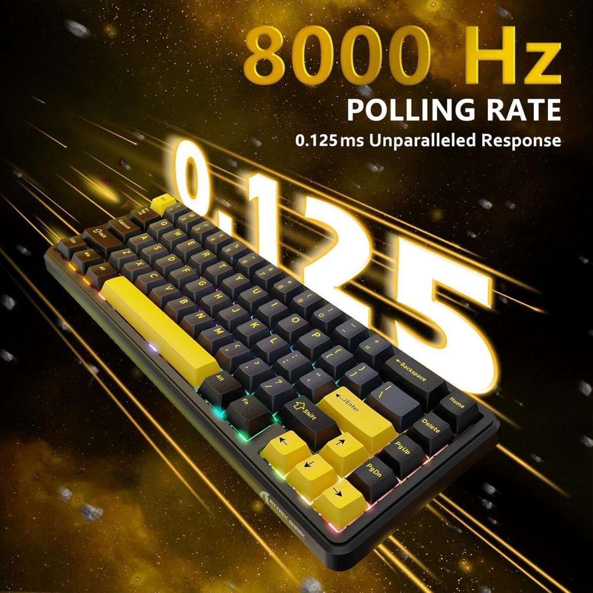 ATTACK SHARK X65 HE Wired Rapid Trigger Magnetic Switch 65% Mechanical Gaming Keyboard, Hall Effect Top Mounted RGB Hot Swap,Adjustable Actuation,8KHZ Polling Rate,PBT Keycaps for Win/Mac(Star Black) (عربي) ATTACK SHARK X65 HE Wired Rapid Trigger Magnetic Switch 65% Mechanical Gaming Keyboard, Hall Effect Top Mounted RGB Hot Swap,Adjustable Actuation,8KHZ Polling Rate,PBT Keycaps for Win/Mac(Star Black) (عربي)