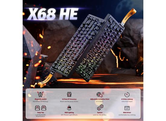ATTACK SHARK X68 HE Rapid Trigger Mechanical Gaming Keyboard 60% Wired with Adjustable Actuation,Hall Effect Magnetic Switch,8KHz Polling Rate,RGB Backlit,Top Mount,Side Printed Keycap(Black Contour)
