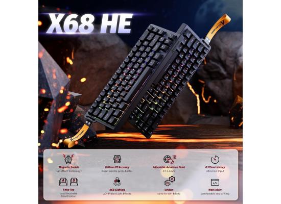 ATTACK SHARK X68 HE Rapid Trigger Mechanical Gaming Keyboard 60% Wired TKL with Adjustable Actuation,Hall Effect Magnetic Switch,8KHz Polling Rate,RGB Backlit,Top Mount for PC Mac Esport Gamer(Black)