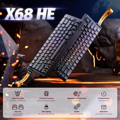ATTACK SHARK X68 HE Rapid Trigger Mechanical Gaming Keyboard 60% Wired TKL with Adjustable Actuation,Hall Effect Magnetic Switch,8KHz Polling Rate,RGB Backlit,Top Mount,Side Printed Keycap(Moonlight)