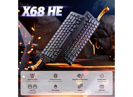 ATTACK SHARK X68 HE Rapid Trigger Mechanical Gaming Keyboard 60% Wired TKL with Adjustable Actuation,Hall Effect Magnetic Switch,8KHz Polling Rate,RGB Backlit,Top Mount,Side Printed Keycap(Moonlight)