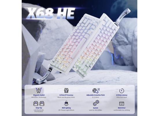 ATTACK SHARK X68 HE Rapid Trigger Mechanical Gaming Keyboard 60% Wired with Adjustable Actuation,Hall Effect Magnetic Switch,8KHz Polling Rate,RGB Backlit,Top Mount,Side Printed Keycap(White Contour)