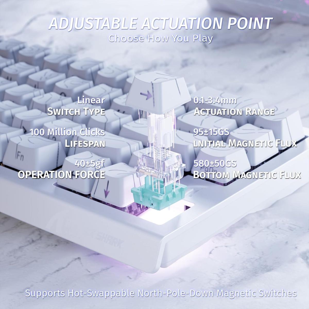 ATTACK SHARK X68 HE Rapid Trigger Mechanical Gaming Keyboard 60% Wired with Adjustable Actuation,Hall Effect Magnetic Switch,8KHz Polling Rate,RGB Backlit,Top Mount,Side Printed Keycap(White Contour) ATTACK SHARK X68 HE Rapid Trigger Mechanical Gaming Keyboard 60% Wired with Adjustable Actuation,Hall Effect Magnetic Switch,8KHz Polling Rate,RGB Backlit,Top Mount,Side Printed Keycap(White Contour)