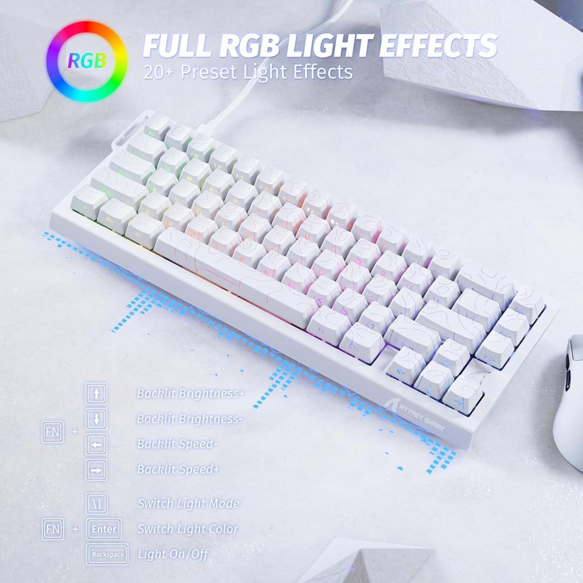 ATTACK SHARK X68 HE Rapid Trigger Mechanical Gaming Keyboard 60% Wired with Adjustable Actuation,Hall Effect Magnetic Switch,8KHz Polling Rate,RGB Backlit,Top Mount,Side Printed Keycap(White Contour) ATTACK SHARK X68 HE Rapid Trigger Mechanical Gaming Keyboard 60% Wired with Adjustable Actuation,Hall Effect Magnetic Switch,8KHz Polling Rate,RGB Backlit,Top Mount,Side Printed Keycap(White Contour)