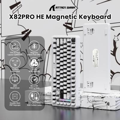 ATTACK SHARK X82 PRO HE Magnetic Gaming Keyboard,8KHz Polling Rate,Adjustable Actuation Rapid Trigger,Tri-Mode Wireless PC Keyboard with 5000mAh Battery,Cloud/Software Drive for Win/Mac.