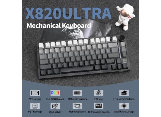 ATTACK SHARK X820 Ultra 75% Wireless Gaming Mechanical Keyboard Hot-Swappable Gasket Mount RGB Backlit BT/2.4G/Wired Custom Keyboard with Smart TFT Display&Knob QMK Driver-Moonlit Night&Gift Switch
