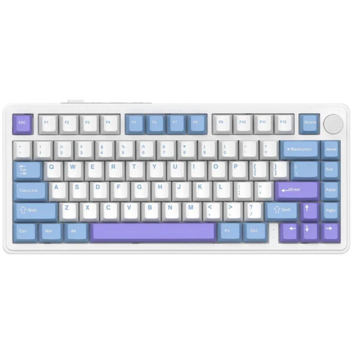 ATTACK SHARK X85 Wireless Gaming Keyboard with Knob Hot Swappable 75% Mechanical Keyboard Bluetooth/2.4GHz/USB-C PBT Keycaps Gasket RGB Coiled Cable Linear White Jade Switch Custom for Win/PC/MAC, (White Purple) (عربي)