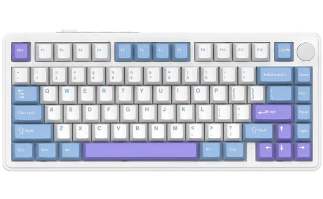 ATTACK SHARK X85 Wireless Gaming Keyboard with Knob Hot Swappable 75% Mechanical Keyboard Bluetooth/2.4GHz/USB-C PBT Keycaps Gasket RGB Coiled Cable Linear White Jade Switch Custom for Win/PC/MAC, (White Purple)