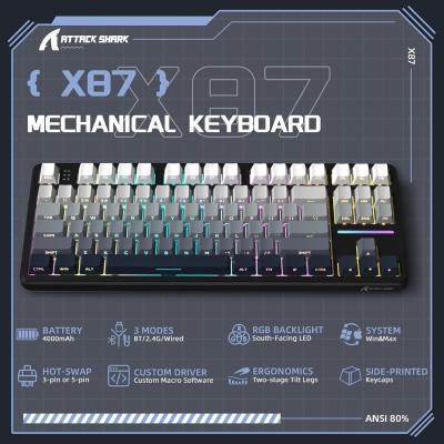 ATTACK SHARK X87 Wireless Tri-Mode Mechanical Gaming Keyboard - Hot Swappable RGB, Gasket Mount, Pre-Lubed Linear Switches, Side-Printed PBT Keycaps (TKL 87-Key, Moon Night)