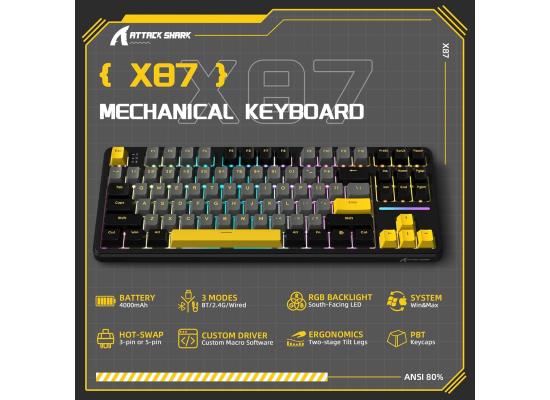 ATTACK SHARK X87 Wireless Mechanical Keyboard,75% TKL Custom Hot Swappable,Gasket Mount Gaming Keyboard,PBT Keycaps,Pre-lubed Strawberry Switches,2.4GHz/USB-C/BT RGB Backlit Keyboard(Star Black)