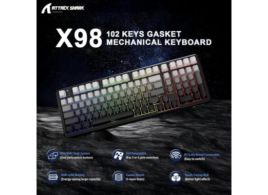 ATTACK SHARK X98 Wireless Mechanical Keyboard,RGB Backlit,Tri-Mode BT5.0/2.4GHz/USB-C Hot-Swappable,PBT Keycaps,Pre-lubed Linear Switches Computer Gaming Keyboard for PC/Tablet/PS5/Xbox