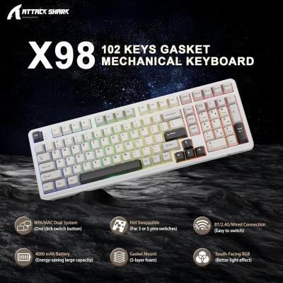 ATTACK SHARK X98 Wireless Mechanical Keyboard,Tri-Mode BT5.0/2.4GHz/USB-C Hot-Swappable,Gasket Mount with Pre-lubed Linear Switches,PBT Keycaps,RGB Backlit Gaming Keyboard for PC/Tablet/PS5/Xbox