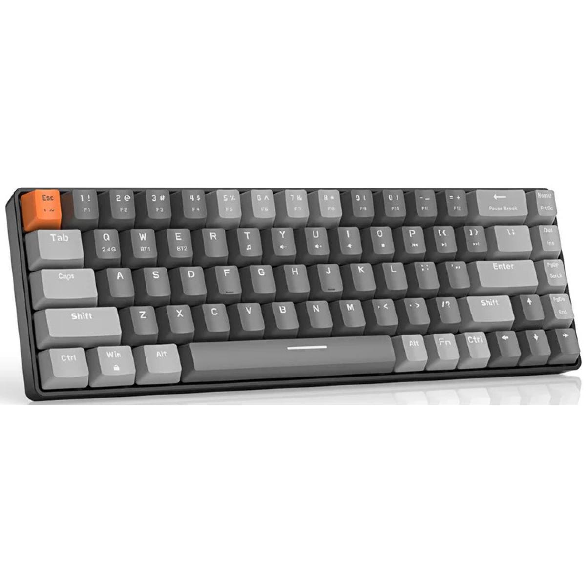 ZIYOULANG K68 Wireless (Dual Mode 2.4GHz + Bluetooth 5.0) 60% Compact Modular Mechanical Gaming Keyboard, 68 Keys Hot Swappable, AAA Battery, Blue Switch-Gray