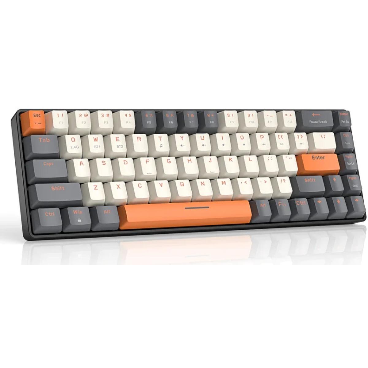 ZIYOULANG K68 Wireless (Dual Mode 2.4GHz + Bluetooth 5.0) 60% Compact Modular Mechanical Gaming Keyboard, 68 Keys Hot Swappable, AAA Battery, Red Switch-Off White & Orange