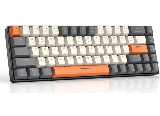 ZIYOULANG K68 Wireless (Dual Mode 2.4GHz + Bluetooth 5.0) 60% Compact Modular Mechanical Gaming Keyboard, 68 Keys Hot Swappable, AAA Battery, Blue Switch-Off White & Orange