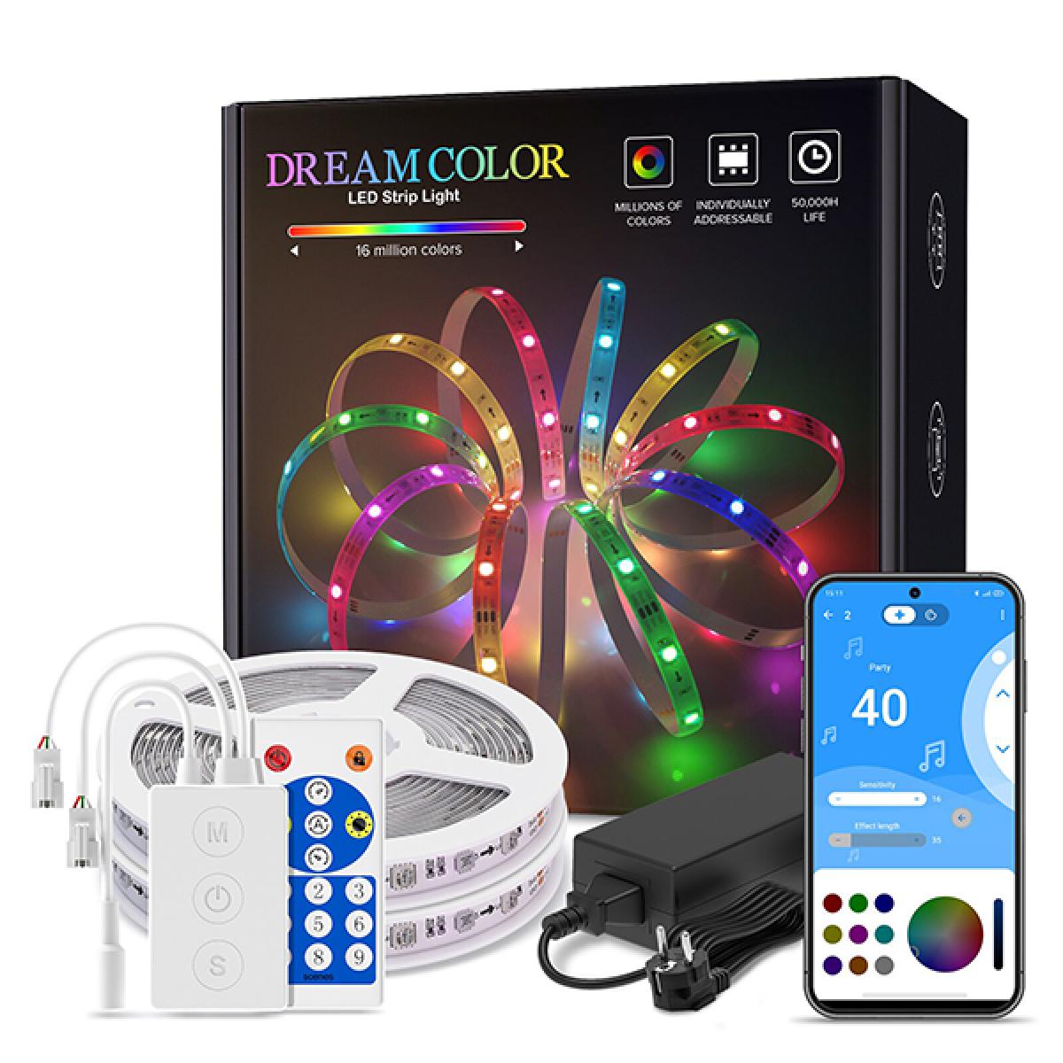 Smart Addresssable RGB Multicolor Led Strip Light, With Bluetooth Led Controller & Remote,5m