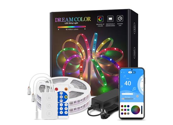 Smart Addresssable RGB Multicolor Led Strip Light, With Bluetooth Led Controller & Remote,5m