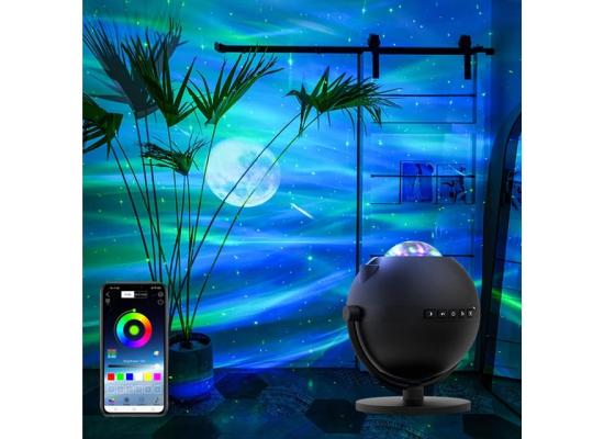 Smart Aurora Star Projector Lamp for Bedroom & Home Decor (Black), Sky Ocean Wave Colorful Night Lights w/ Multi Aurora Patterns & Modes, Galaxy Stars & Moon w/ Bluetooth Speaker, Remote Control & App Control, Type-C USB Cable