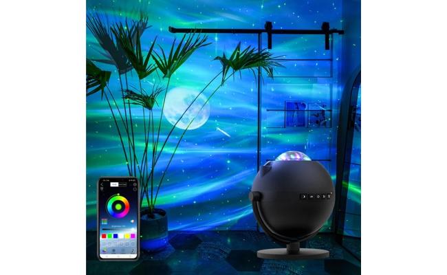 Smart Aurora Star Projector Lamp for Bedroom & Home Decor (Black), Sky Ocean Wave Colorful Night Lights w/ Multi Aurora Patterns & Modes, Galaxy Stars & Moon w/ Bluetooth Speaker, Remote Control & App Control, Type-C USB Cable