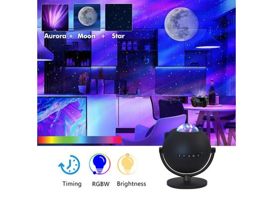 Smart Aurora Star Projector Lamp for Bedroom & Home Decor (Black), Sky Ocean Wave Colorful Night Lights w/ Multi Aurora Patterns & Modes, Galaxy Stars & Moon w/ Bluetooth Speaker, Remote Control & App Control, Type-C USB Cable