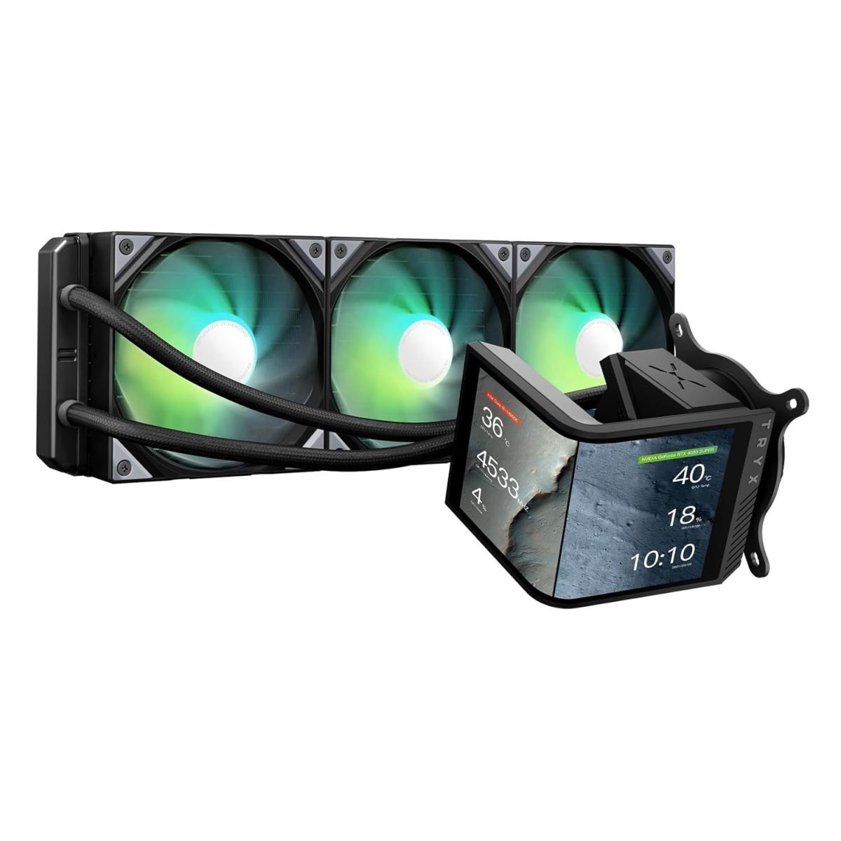 TRYX Panorama SE 360 (Black) ARGB High- Preformance AIO CPU Liquid Cooler, 6.67" 2K 60Hz Curved 3D Amoled Rotatable Display, Customizable 3D Effect, Asetek Adela Pump w/ Daisy-Chain 2 ARGB Fans