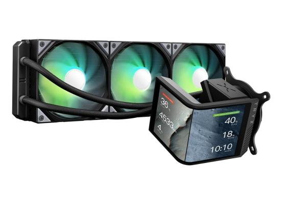  TRYX Panorama SE 360 (Black) ARGB High- Preformance AIO CPU Liquid Cooler, 6.67" 2K 60Hz Curved 3D Amoled Rotatable Display, Customizable 3D Effect, Asetek Adela Pump w/ Daisy-Chain	2 ARGB Fans