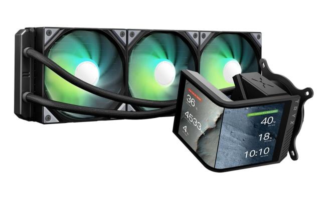 TRYX Panorama SE 360 (Black) ARGB High- Preformance AIO CPU Liquid Cooler, 6.67" 2K 60Hz Curved 3D Amoled Rotatable Display, Customizable 3D Effect, Asetek Adela Pump w/ Daisy-Chain	2 ARGB Fans