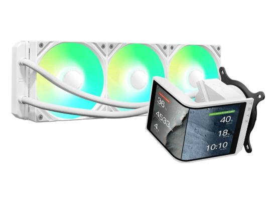  TRYX Panorama SE 360 (White) ARGB High- Preformance AIO CPU Liquid Cooler, 6.67" 2K 60Hz Curved 3D Amoled Rotatable Display, Customizable 3D Effect, Asetek Adela Pump w/ Daisy-Chain	2 ARGB Fans