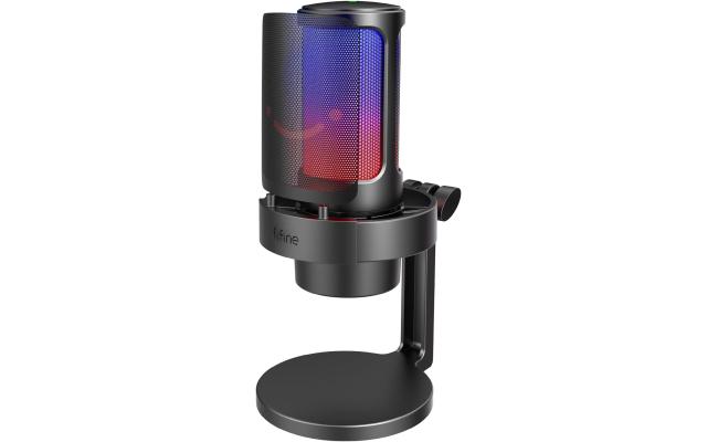 Fifine Ampligame A8 Usb Mic With Controllable Rgb, Live Monitoring, Input Dial, Pop Filter For Streaming