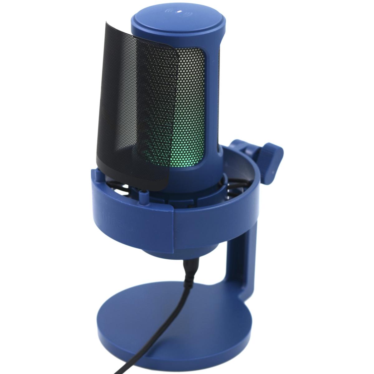 Fifine Ampligame A8W Usb Mic With Controllable Rgb, Live Monitoring, Input Dial, Pop Filter For Streaming (Blue)