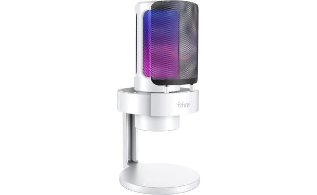 Fifine Ampligame A8 Usb Mic With Controllable Rgb, Live Monitoring, Input Dial, Pop Filter For Streaming - White Fifine Ampligame A8 Usb Mic With Controllable Rgb, Live Monitoring, Input Dial, Pop Filter For Streaming - White