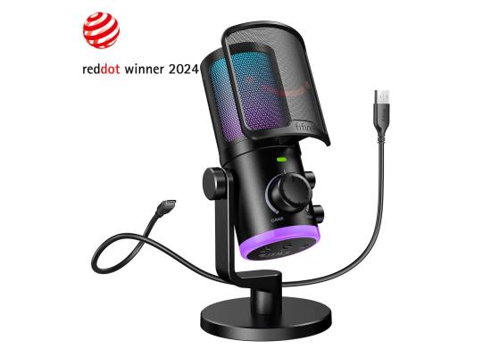 Fifine Ampligame AM6 Condenser Mic With Game/chat Mix, Noise Suppression, Monitoring, I/o Level & Rgb Controls