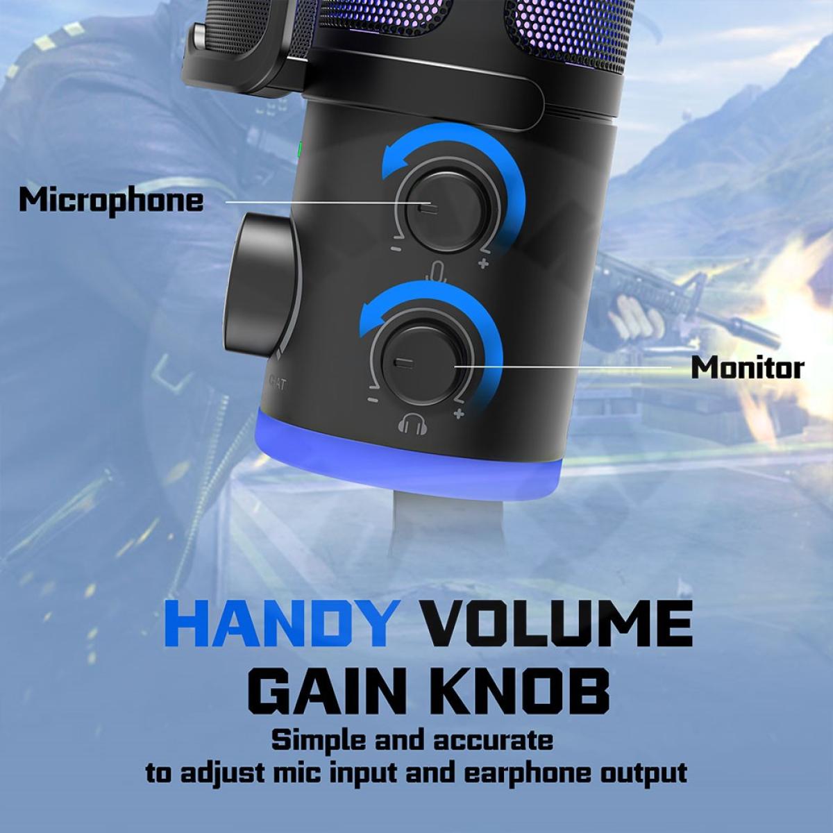 Fifine Ampligame AM6W Condenser Mic With Game/chat Mix, Noise Suppression, Monitoring, I/o Level & Rgb Controls (White)