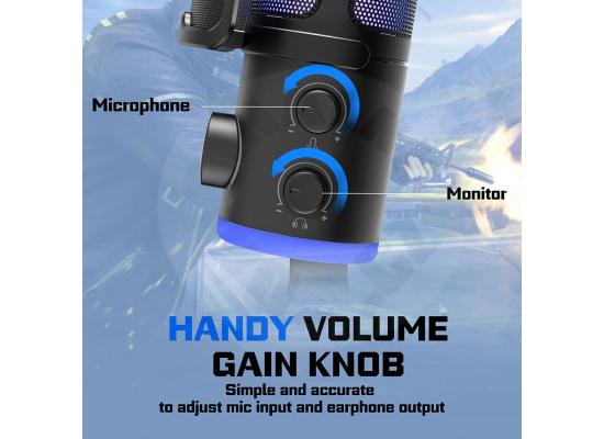 Fifine Ampligame AM6W Condenser Mic With Game/chat Mix, Noise Suppression, Monitoring, I/o Level & Rgb Controls (White)